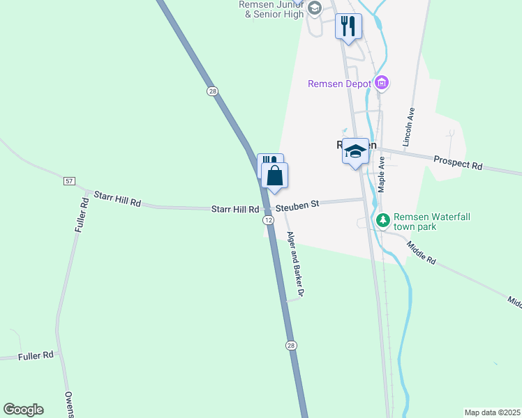 map of restaurants, bars, coffee shops, grocery stores, and more near Starr Hill Road in Remsen