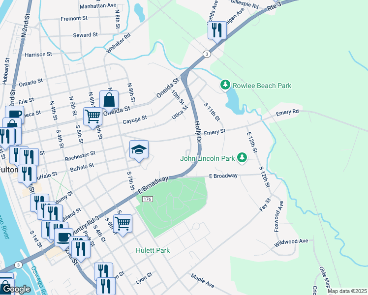 map of restaurants, bars, coffee shops, grocery stores, and more near 4 Tower Drive in Fulton