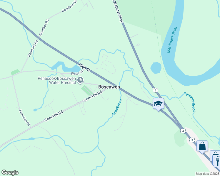 map of restaurants, bars, coffee shops, grocery stores, and more near 5 Corn Hill Road in Boscawen
