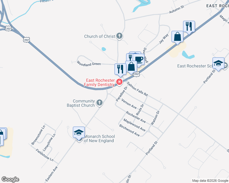 map of restaurants, bars, coffee shops, grocery stores, and more near 9 Eastern Avenue in Rochester