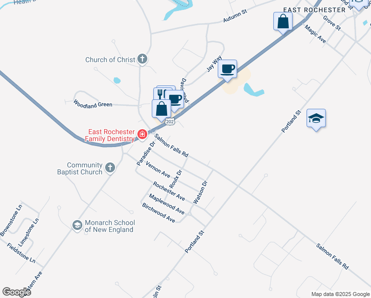 map of restaurants, bars, coffee shops, grocery stores, and more near 436 Salmon Falls Road in Rochester