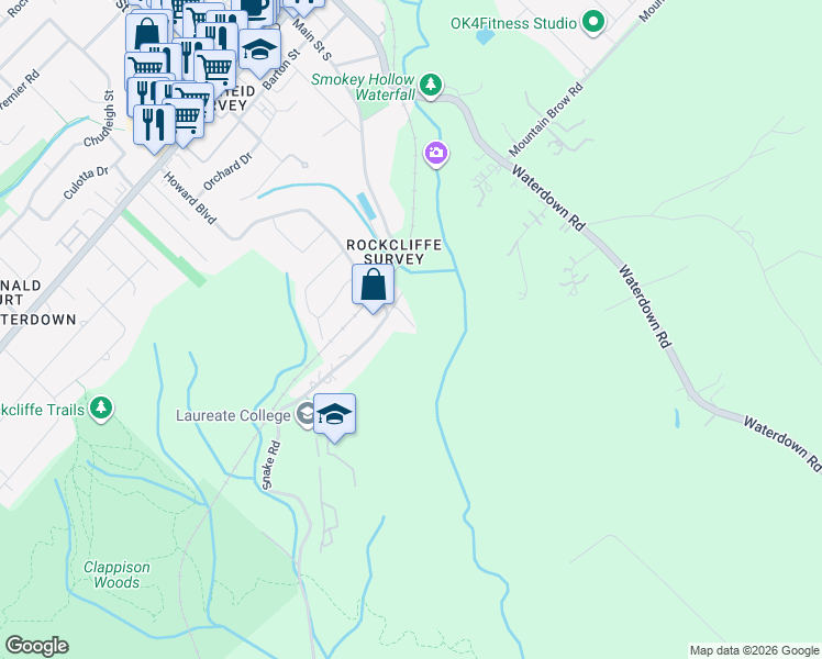 map of restaurants, bars, coffee shops, grocery stores, and more near 1983 Snake Road in Burlington