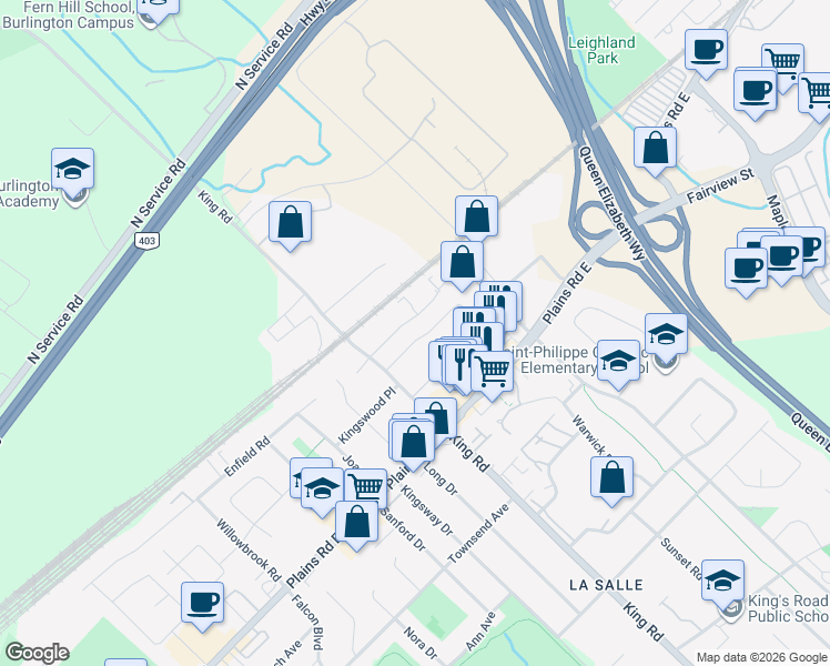 map of restaurants, bars, coffee shops, grocery stores, and more near 649 Wickens Avenue in Burlington