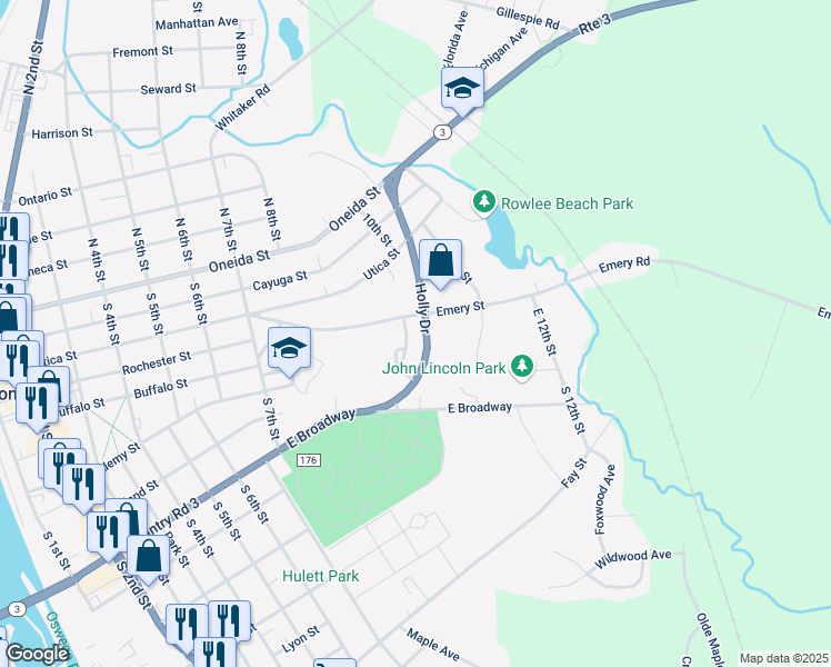 map of restaurants, bars, coffee shops, grocery stores, and more near 4 Tower Drive in Fulton