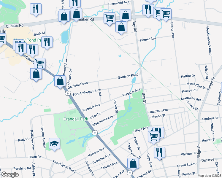 map of restaurants, bars, coffee shops, grocery stores, and more near 61 Fort Amherst Rd in Queensbury