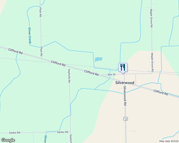 map of restaurants, bars, coffee shops, grocery stores, and more near 4267 Clifford Road in Silverwood