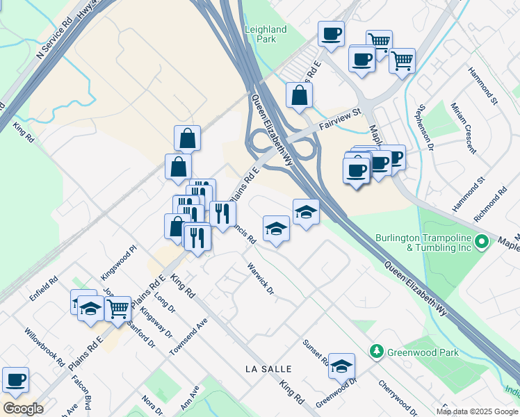 map of restaurants, bars, coffee shops, grocery stores, and more near 969 Glen View Avenue in Burlington