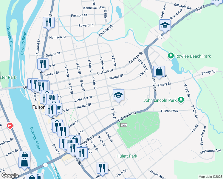 map of restaurants, bars, coffee shops, grocery stores, and more near 59 North 7th Street in Fulton