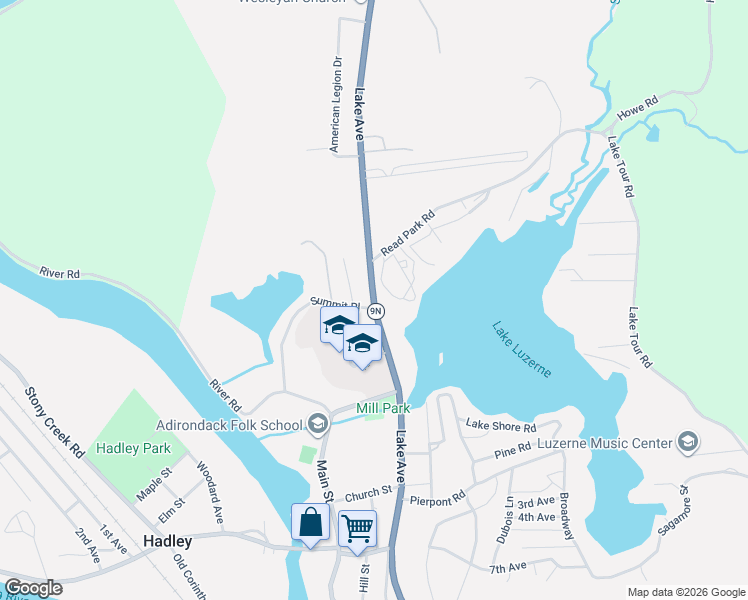 map of restaurants, bars, coffee shops, grocery stores, and more near 13 Lake Avenue in Lake Luzerne