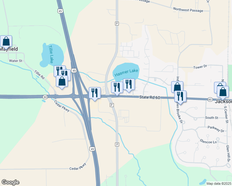 map of restaurants, bars, coffee shops, grocery stores, and more near N168 W22022 Main Street in Jackson