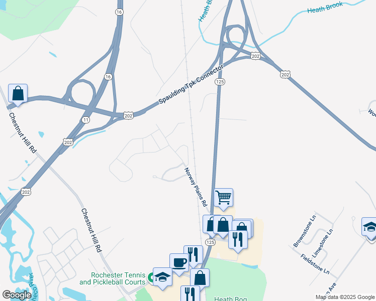 map of restaurants, bars, coffee shops, grocery stores, and more near 17 Norway Plains Road in Rochester