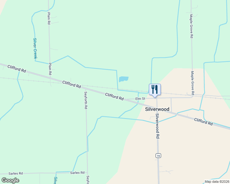 map of restaurants, bars, coffee shops, grocery stores, and more near 4267 Clifford Road in Silverwood