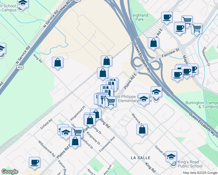 map of restaurants, bars, coffee shops, grocery stores, and more near 696 Penny Lane in Burlington