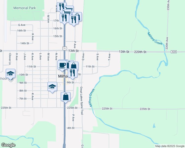 map of restaurants, bars, coffee shops, grocery stores, and more near 699 10th St in Milford