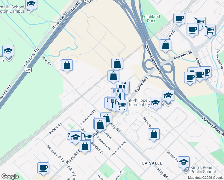 map of restaurants, bars, coffee shops, grocery stores, and more near 686 Inverness Avenue in Burlington