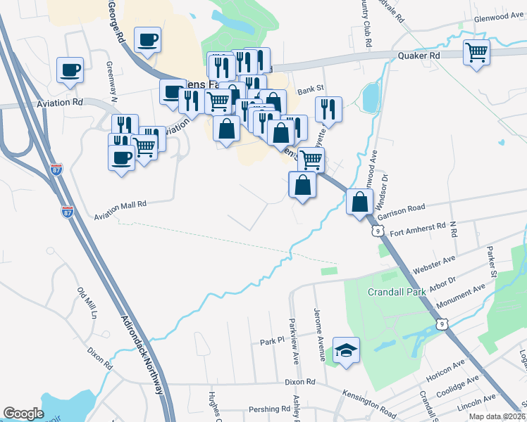 map of restaurants, bars, coffee shops, grocery stores, and more near 4 Angel Lane in Queensbury