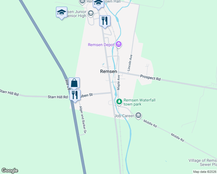 map of restaurants, bars, coffee shops, grocery stores, and more near 10780 Steuben Street in Remsen