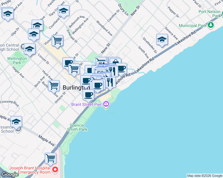 map of restaurants, bars, coffee shops, grocery stores, and more near in Burlington