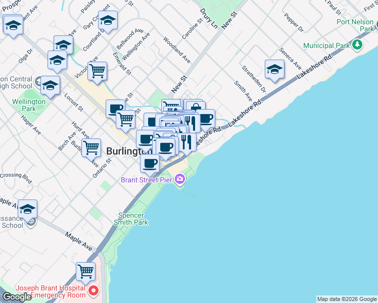 map of restaurants, bars, coffee shops, grocery stores, and more near in Burlington