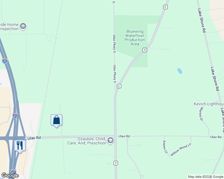 map of restaurants, bars, coffee shops, grocery stores, and more near 1331 Ulao Parkway South in Grafton