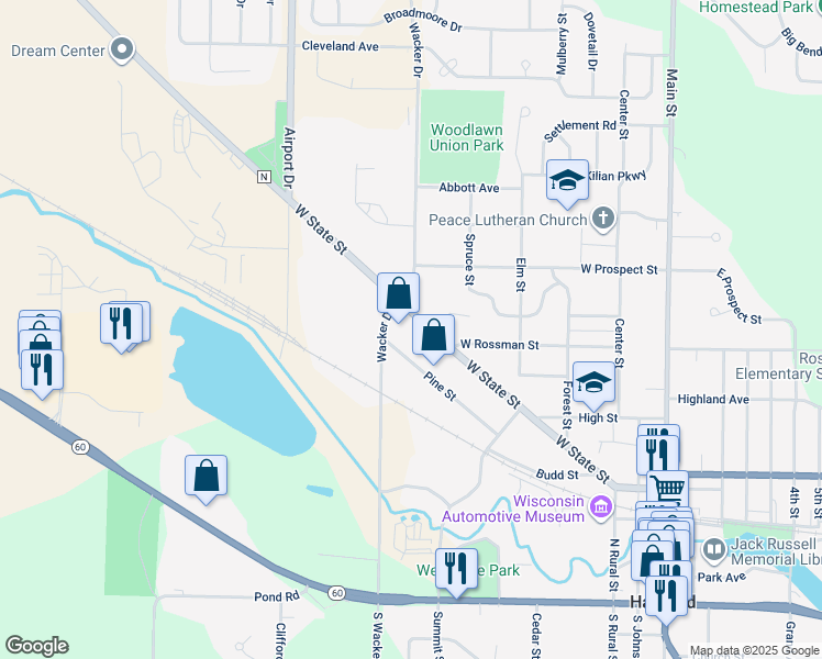 map of restaurants, bars, coffee shops, grocery stores, and more near 645 West State Street in Hartford