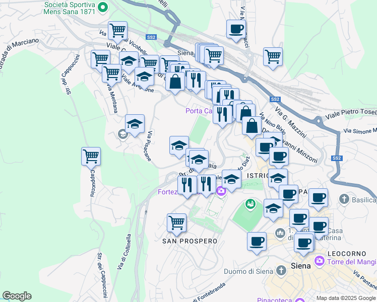 map of restaurants, bars, coffee shops, grocery stores, and more near 1 Via Martiri Caserma Lamarmora in Siena