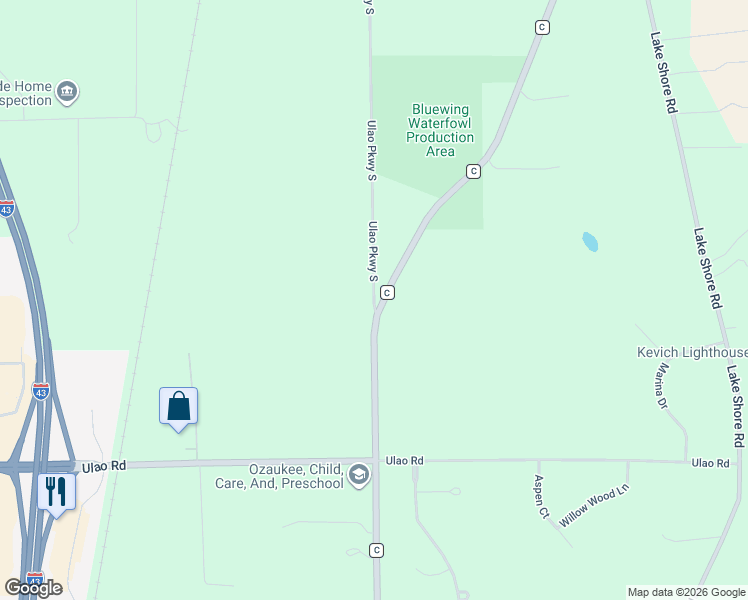 map of restaurants, bars, coffee shops, grocery stores, and more near 1331 Ulao Parkway South in Grafton