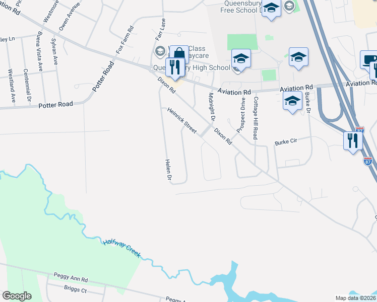 map of restaurants, bars, coffee shops, grocery stores, and more near 8 Helen Drive in Queensbury
