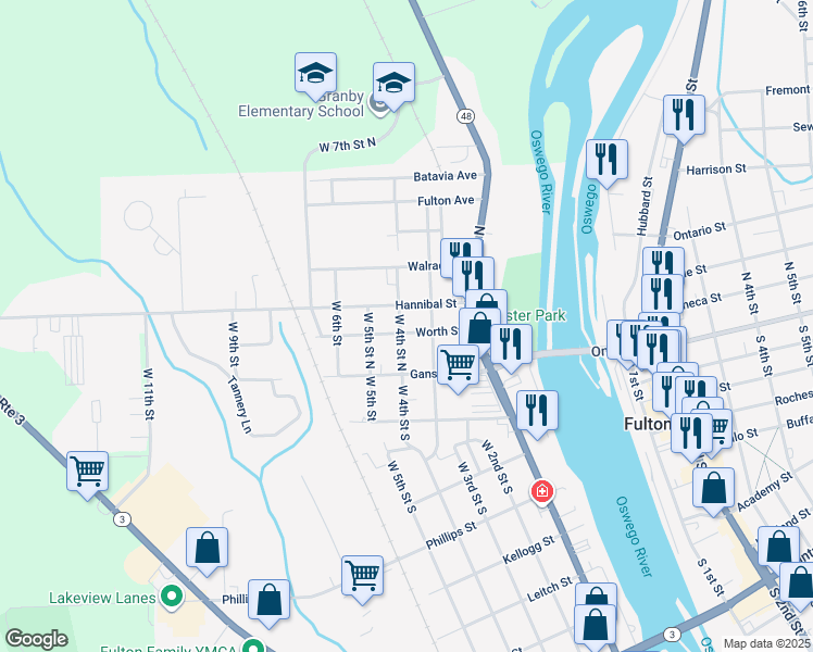 map of restaurants, bars, coffee shops, grocery stores, and more near 311 Hannibal Street in Fulton