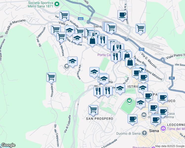 map of restaurants, bars, coffee shops, grocery stores, and more near 1 Via Martiri Caserma Lamarmora in Siena
