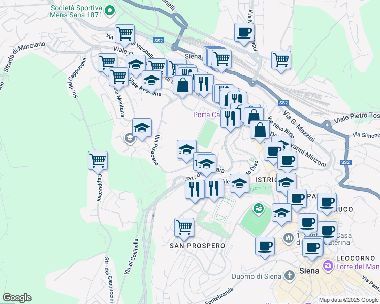 map of restaurants, bars, coffee shops, grocery stores, and more near 1 Via Martiri Caserma Lamarmora in Siena