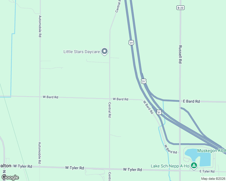 map of restaurants, bars, coffee shops, grocery stores, and more near 116 West Bard Road in Muskegon