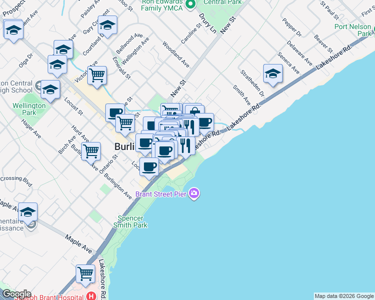 map of restaurants, bars, coffee shops, grocery stores, and more near 390 Pearl Street in Burlington
