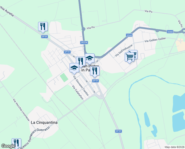 map of restaurants, bars, coffee shops, grocery stores, and more near 21 Via Luciano Manara in Cecina