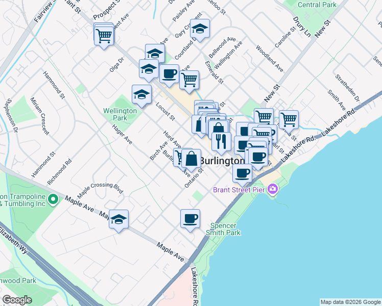 map of restaurants, bars, coffee shops, grocery stores, and more near 517 Hurd Avenue in Burlington