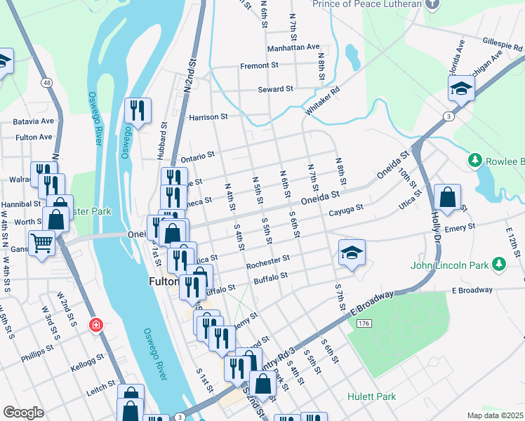 map of restaurants, bars, coffee shops, grocery stores, and more near 2 North 5th Street in Fulton