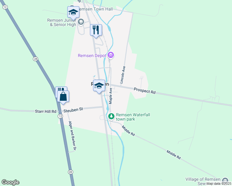 map of restaurants, bars, coffee shops, grocery stores, and more near 9666 Pleasant Avenue in Remsen