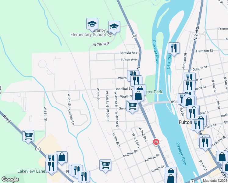 map of restaurants, bars, coffee shops, grocery stores, and more near 311 Hannibal Street in Fulton
