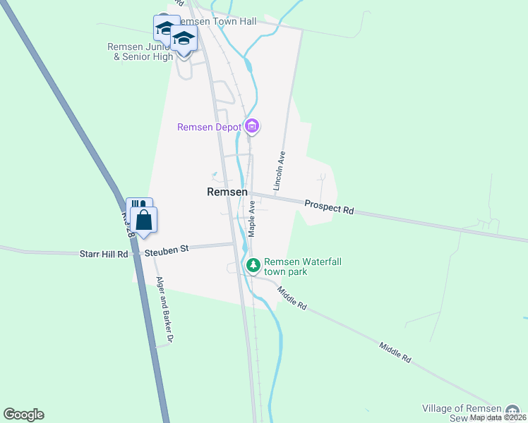 map of restaurants, bars, coffee shops, grocery stores, and more near 9666 Pleasant Avenue in Remsen