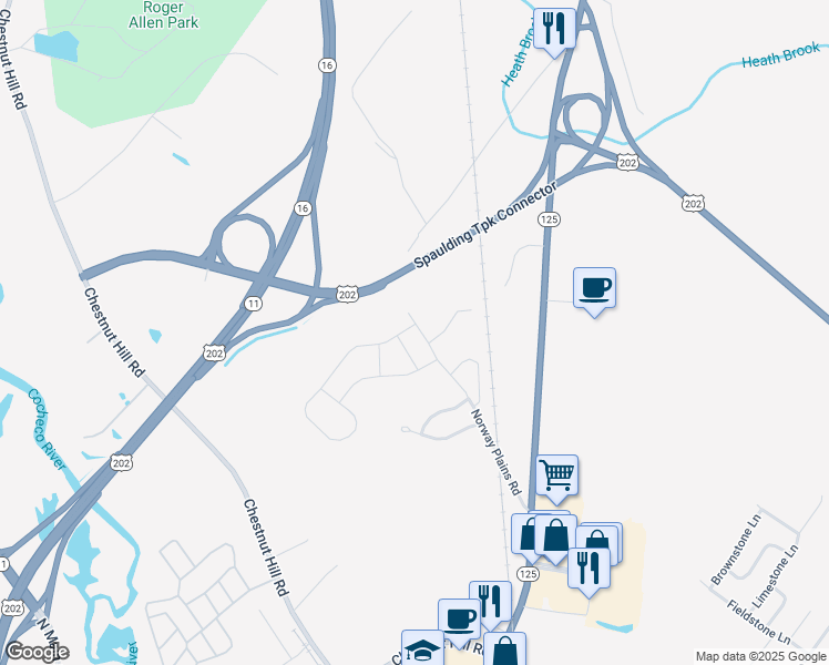 map of restaurants, bars, coffee shops, grocery stores, and more near 2 Miller's Farm Drive in Rochester