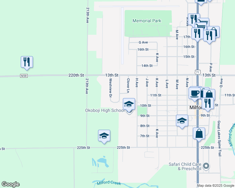 map of restaurants, bars, coffee shops, grocery stores, and more near 52 Westview Drive in Milford