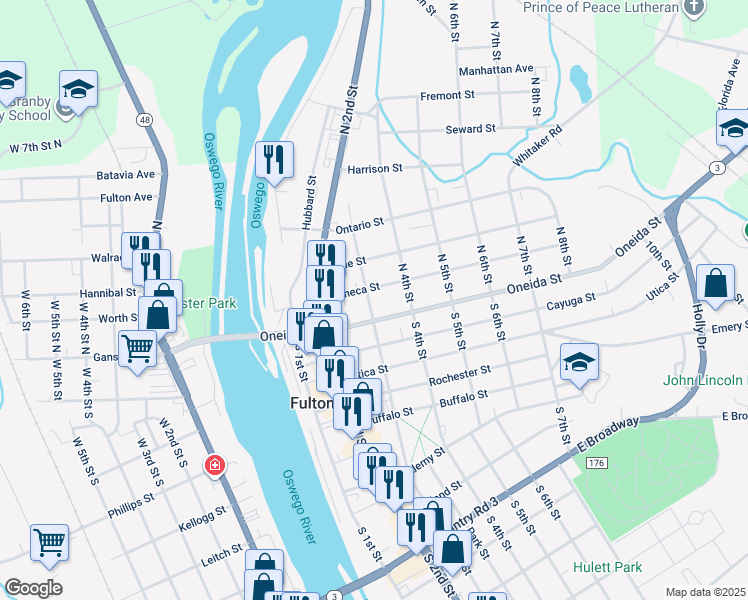 map of restaurants, bars, coffee shops, grocery stores, and more near 9 North 3rd Street in Fulton