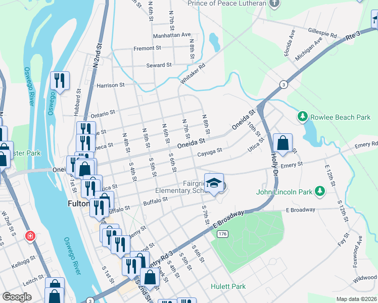 map of restaurants, bars, coffee shops, grocery stores, and more near 6 South 7th Street in Fulton