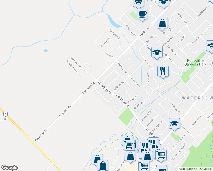 map of restaurants, bars, coffee shops, grocery stores, and more near 92 Strathroy Crescent in Hamilton