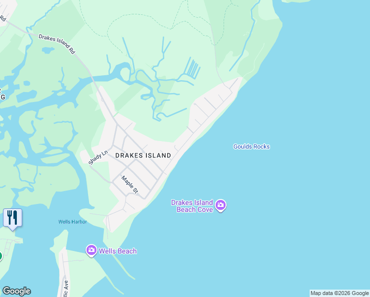 map of restaurants, bars, coffee shops, grocery stores, and more near 229 Island Beach Road in Wells