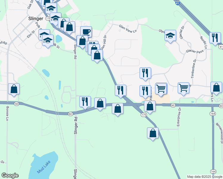 map of restaurants, bars, coffee shops, grocery stores, and more near in Slinger