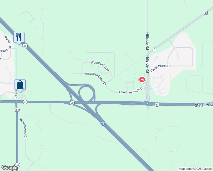map of restaurants, bars, coffee shops, grocery stores, and more near 1900 American Eagle Drive in Slinger