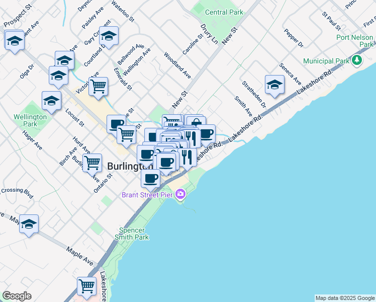 map of restaurants, bars, coffee shops, grocery stores, and more near in Burlington