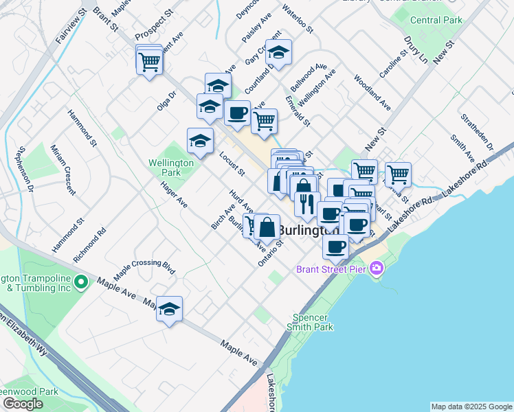 map of restaurants, bars, coffee shops, grocery stores, and more near 517 Hurd Avenue in Burlington