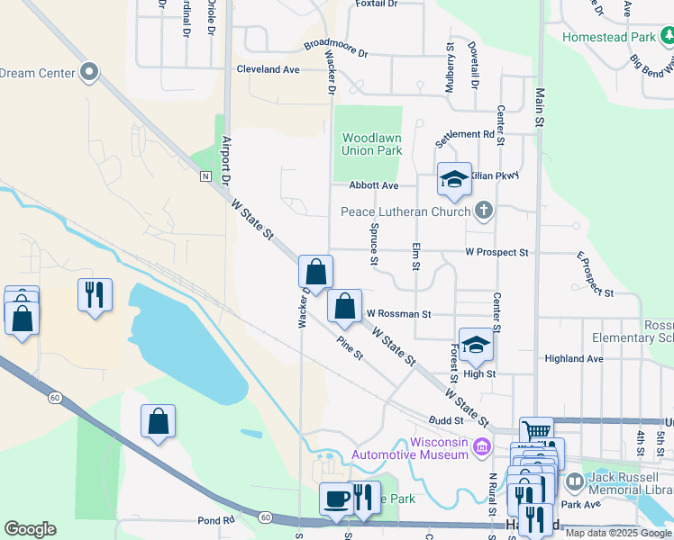 map of restaurants, bars, coffee shops, grocery stores, and more near 645 West State Street in Hartford